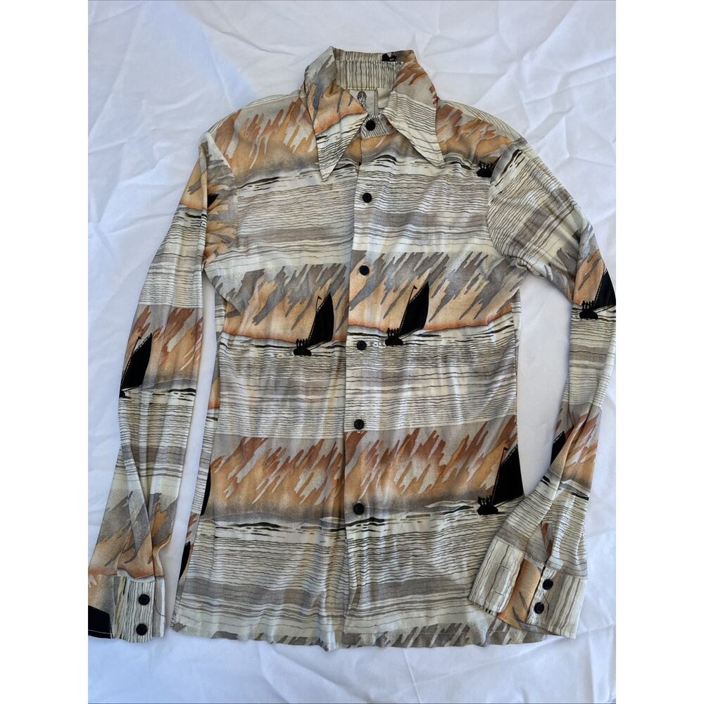 Vintage Alfie California Design Shirt Mens Small Nautical Long Sleeve AOP